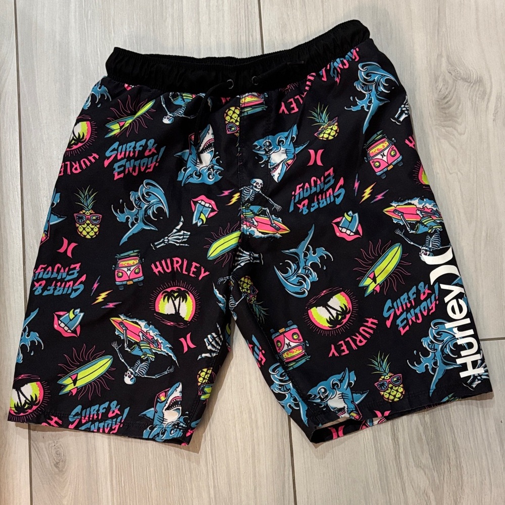 Boy’s Hurley Black Multicolor Graphic Shorts